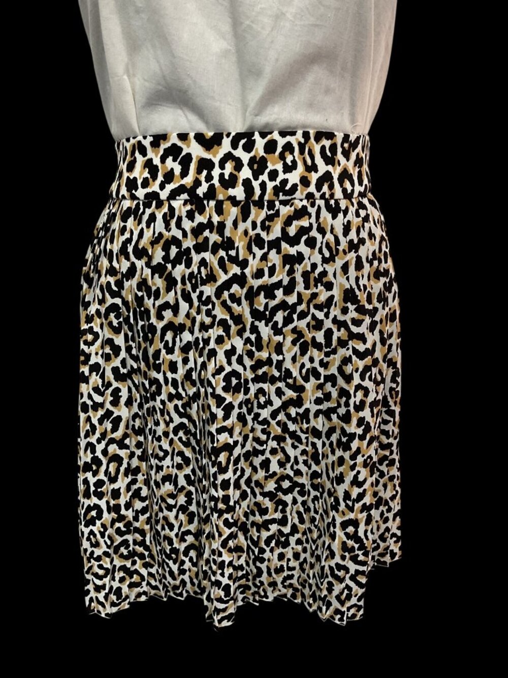 J.Crew Leopard Print Pleated Mini Skirt Size 2 100% Polyester Black/Tan/White